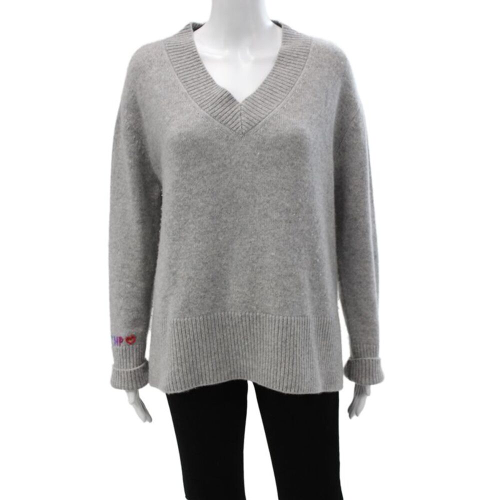 Kirna Zabete Unisex Cashmere V Neck Pullover Gray Size M